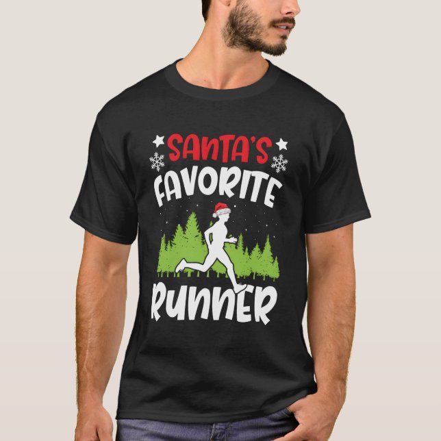 Santas Favourite Runner Run Gift Matching Running  T-Shirt (Front)