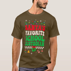 Santas Favourite School Custodian Retro Christmas T-Shirt