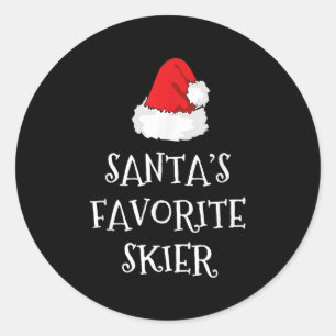 Santas Favourite Skier Christmas Hat Funny Xmas Sk Classic Round Sticker
