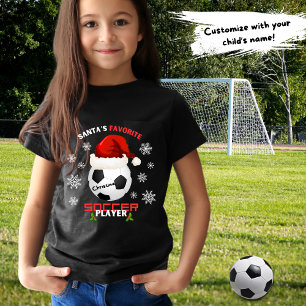 Santa's Favourite Soccer Player Kids Name Christma T-Shirt