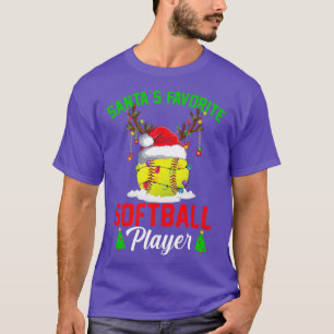 Santas Favourite Softball Player Christmas Pajama T-Shirt
