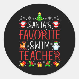 Santa's Favourite Swim Teacher Xmas Matching Classic Round Sticker