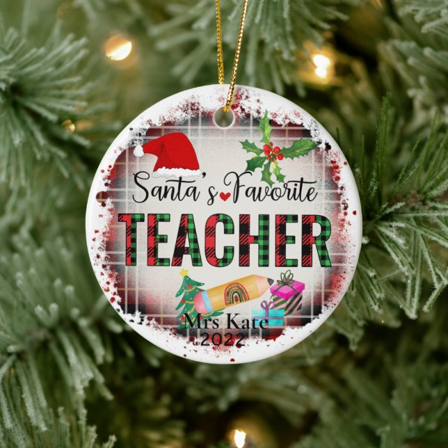 Santa's Favourite Teacher Ceramic Ornament (Tree)