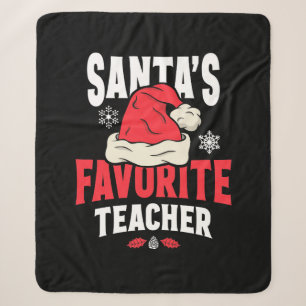 Santa's Favourite Teacher Christmas Santa Hat Sherpa Blanket