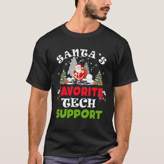 Santa's Favourite Tech Support Funny Christmas Vac T-Shirt (Front)