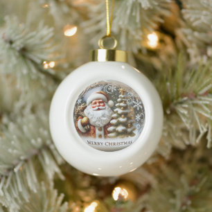 Santa's Festive Cheer" - Classic Christmas  Ceramic Ball Christmas Ornament