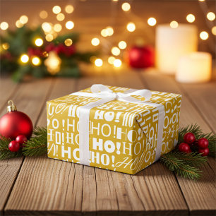 Santa's Festive HO! HO! HO! Greeting in Old Gold Wrapping Paper