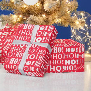 Santa's Festive HO! HO! HO! Greeting, Pinkish Red Wrapping Paper