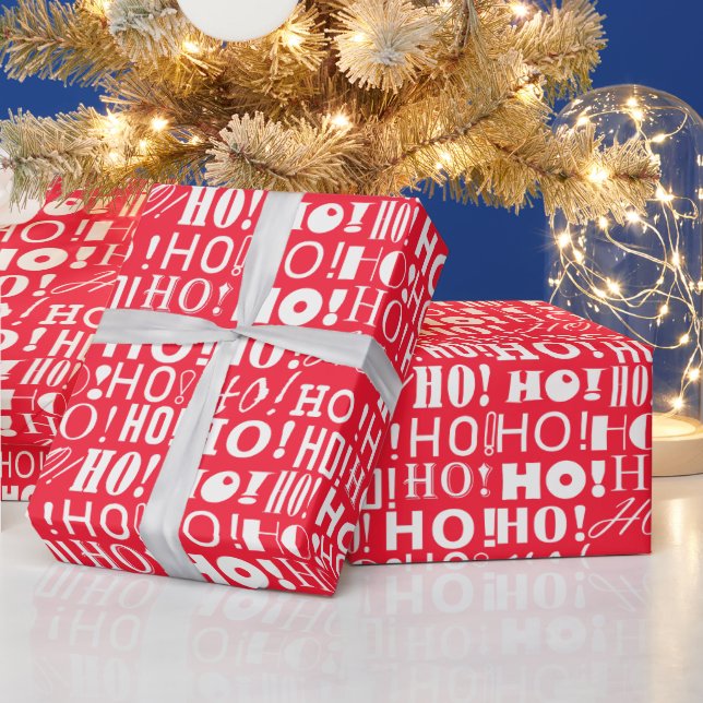 Santa's Festive HO! HO! HO! Greeting, Pinkish Red Wrapping Paper (Holidays)