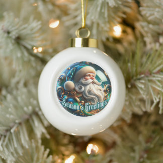 Santa's Festive Time" - Classic Christmas Ceramic Ball Christmas Ornament