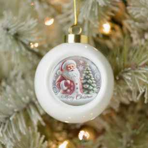 Santa's Festive Tree" - Joyful Christmas Ceramic Ball Christmas Ornament