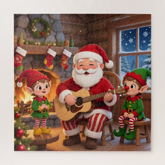 Santa's Fireside Serenade Christmas Jigsaw Puzzle (Vertical)