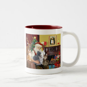 Santa's Five Cats Two-Tone Coffee Mug