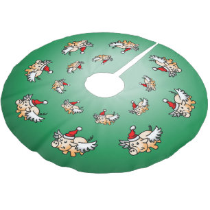 Santa's Flying Christmas Pig Brushed Polyester Tree Skirt