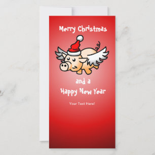 Santa's Flying Christmas Pig Holiday Card