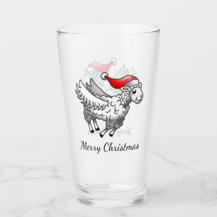 Santa's Flying Christmas Sheep Glass
