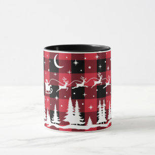 Santa's Flying Reindeer Red Buffalo Check Mug