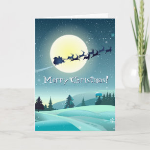 Santa's Flying Reindeer Sleigh Holiday Card