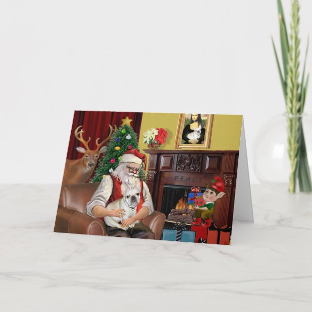 Santa's French Bulldog (fawn) Holiday Card (Front)