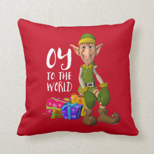 Santa's Funny Elf Christmas Throw Pillow