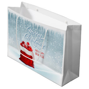 Santas Gift Bag, Icicles and Snowflakes  Large Gif Bag