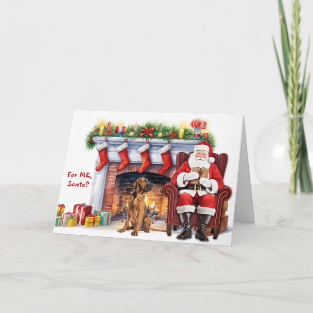 Santa's Gift Bloodhound Dog Christmas Holiday Card (Front)