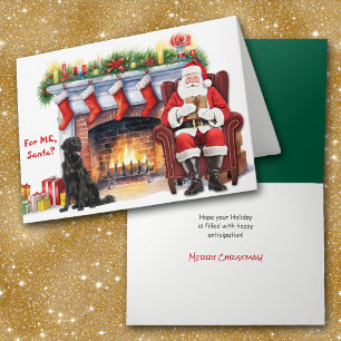 Santa's Gift Flat Coated Retriever Dog Christmas Holiday Card