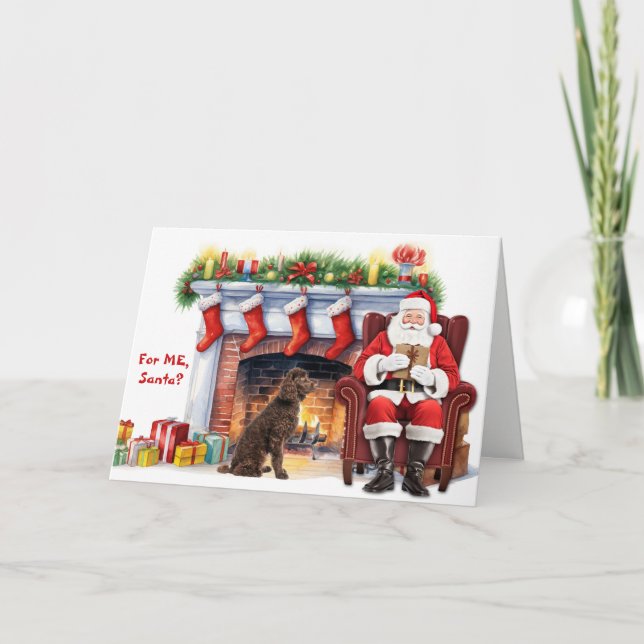 Santa's Gift Irish Water Spaniel Dog Christmas Holiday Card (Front)