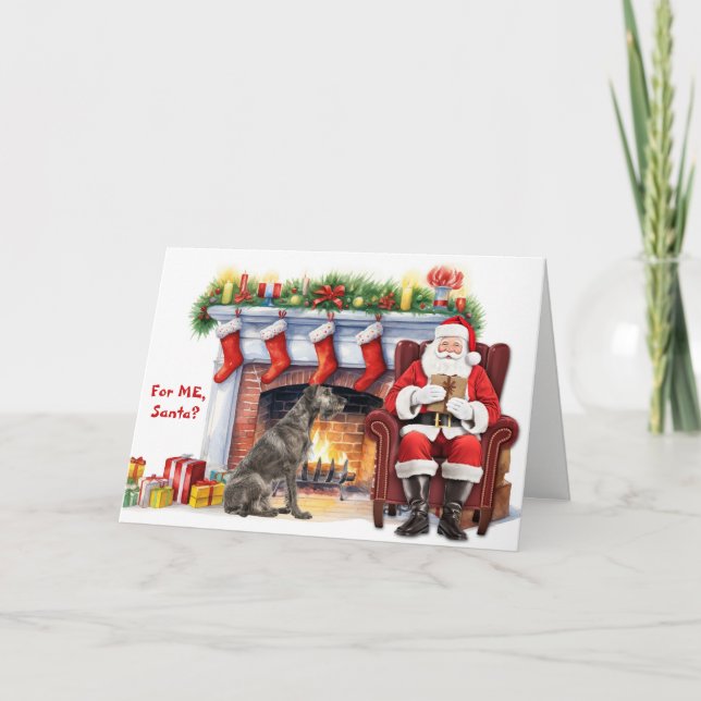 Santa's Gift Irish Wolfhound Dog Christmas Holiday Card (Front)