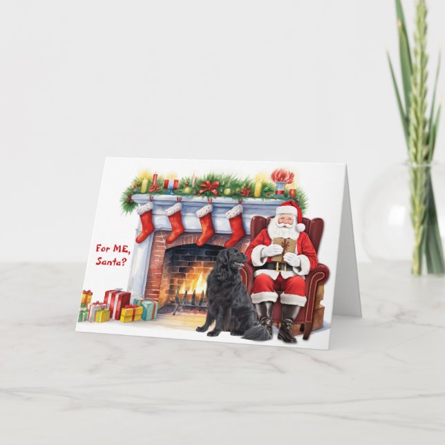 Santa's Gift Newfoundland Dog Christmas Holiday Card (Front)