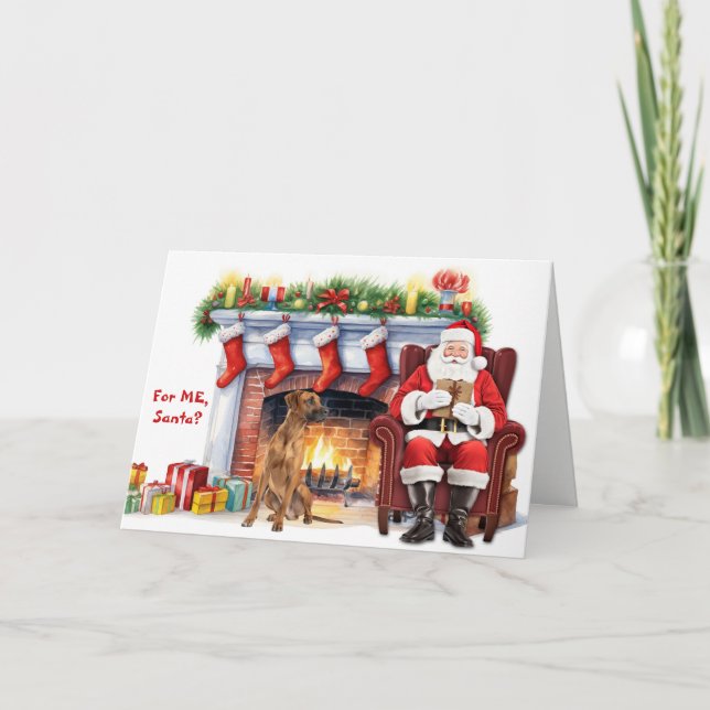 Santa's Gift Rhodesian Ridgeback Dog Christmas Holiday Card (Front)