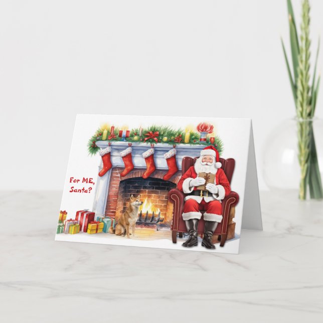 Santa's Gift Shiba Inu Dog Christmas Holiday Card (Front)