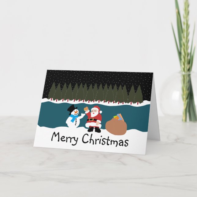 Santa's Gift To Snowman Holiday Card (Front)