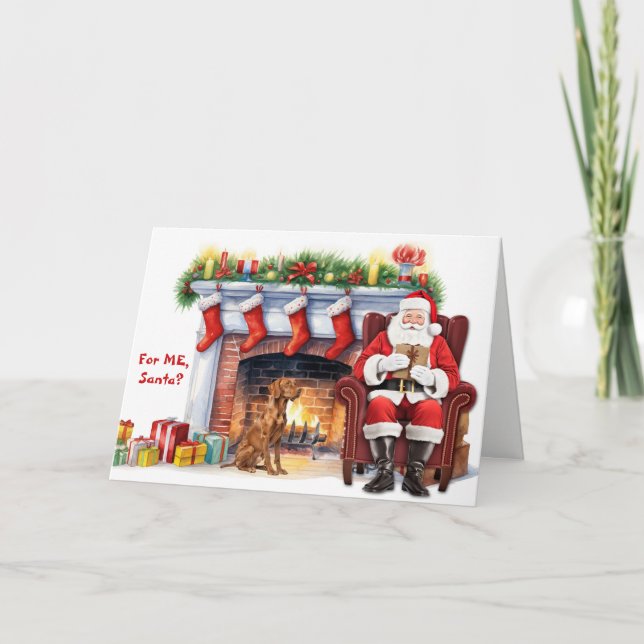 Santa's Gift Vizsla Dog Christmas Holiday Card (Front)