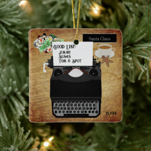 Santa's Good List Vintage Typewriter Christmas Cer Ceramic Ornament