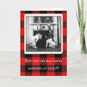 "Santa's GPS" Vintage Plaid Christmas Card