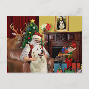 Santa's GreatPyrenees Holiday Postcard