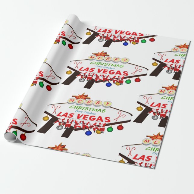 Santas hanging on Las Vegas Sign Wrapping Paper (Unrolled)