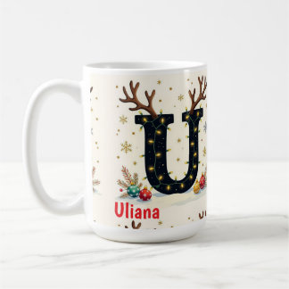 Santa's hat Monogrogram initial U merry Christmas Coffee Mug