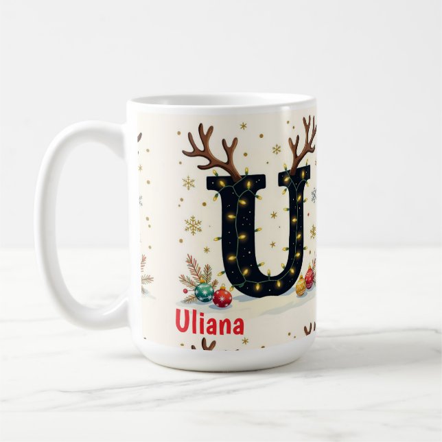 Santa's hat Monogrogram initial U merry Christmas  Coffee Mug (Left)