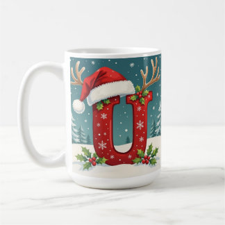 Santa's hat Monogrogram initial U merry Christmas Coffee Mug
