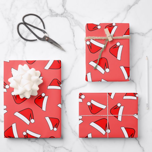 Santas Hat Pattern Red And White Wrapping Paper Sheet (Front)