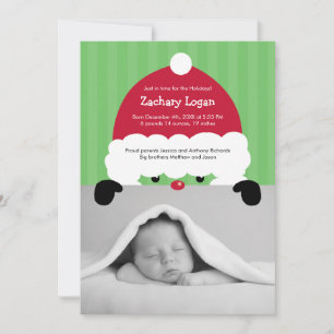 Santa's Hat Photo Birth Announcement