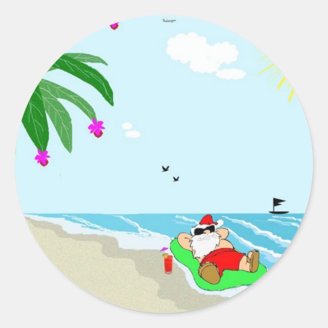 Santa's Hawaiian ChristmasStickers Classic Round Sticker (Front)
