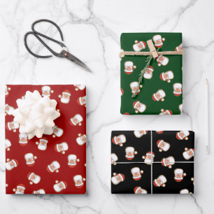 Santa's Head Pattern Wrapping Paper Sheet