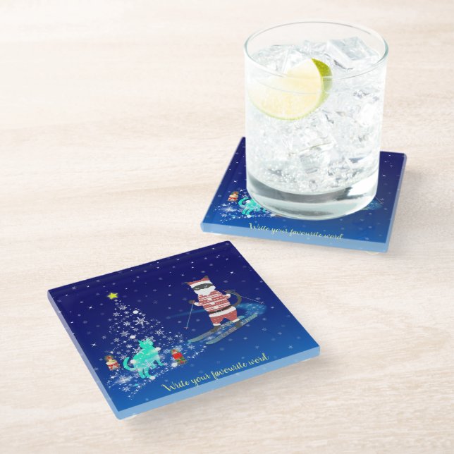 Santa's Heart-Warming Night Glass Coaster (Angled)