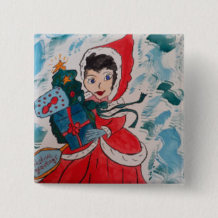 Santa's Helper Christmas 2 Inch Square Button