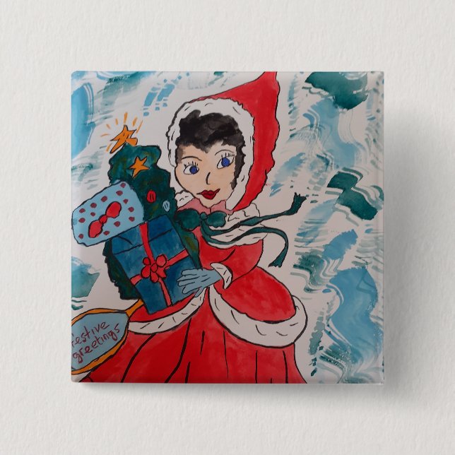 Santa's Helper Christmas 2 Inch Square Button (Front)