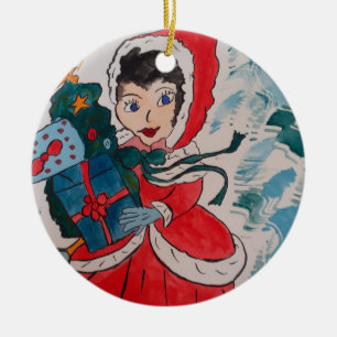 Santa's Helper Christmas  Ceramic Ornament