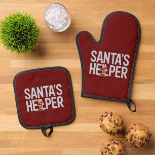 Santa's Helper Christmas Oven Mitt & Pot Holder Set